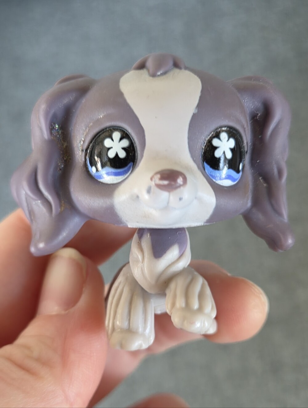 Littlest Pet Shop LPS Cocker Spaniel #672 Purple Blue Flower Eyes Authentic